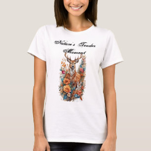 Nature's Tender Moment: Mother and Fawn in Bloom T-Shirt
