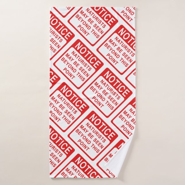 Naturist Beach - Red and White Sign Pattern Bath Towel (Bath Towel)