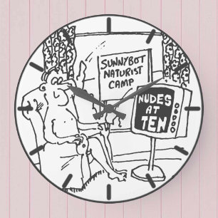 Naturist is Watching the Television Cartoon. Large Clock