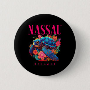 Nau Bahamas Floral Beach Turtle Souvenir 6 Cm Round Badge