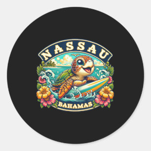 Nau Hamas Cute Sea Turtle Surfing  Classic Round Sticker