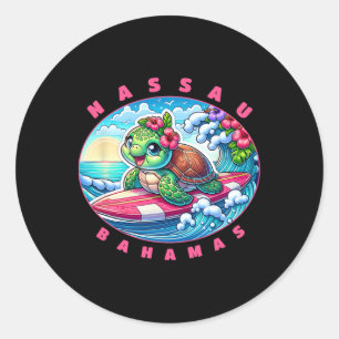 Nau Hamas Girls Cute Surfing Sea Turtle Classic Round Sticker