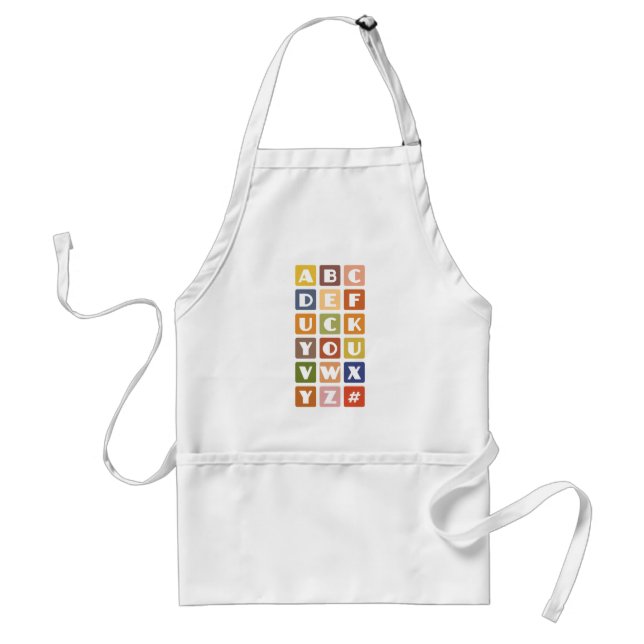 Naughty Alphabets apron – choose style & colour (Front)