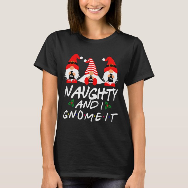 Naughty And I Gnome It Christmas Gnomes Funny Xmas T-Shirt (Front)