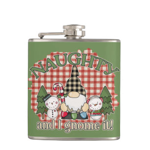 Naughty and I Gnome it Christmas Holiday Hip Flask