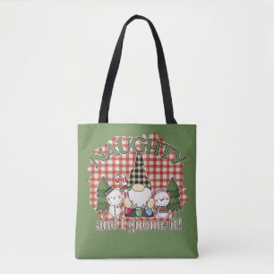 Naughty and I Gnome it Christmas Holiday Shopping Tote Bag