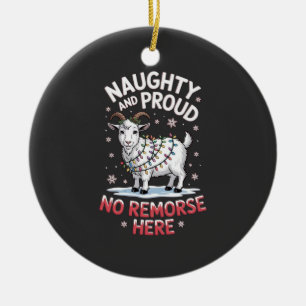 Naughty and Proud No Remorse Funny Christmas Sheep Ceramic Tree Decoration
