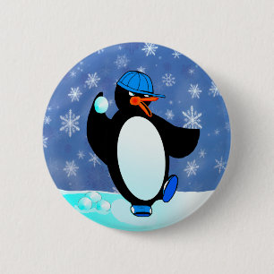 Naughty baseball penguin 6 cm round badge