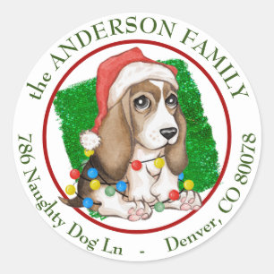 Naughty Beagle Pup Holiday Return Address Classic Round Sticker