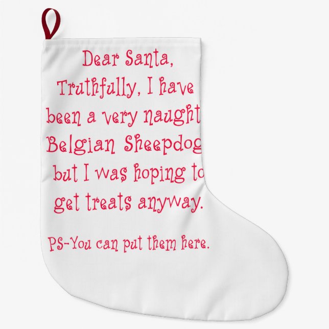 Naughty Belgian Sheepdog Large Christmas Stocking (Front)