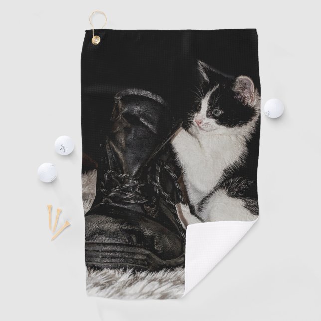 Naughty  black and white cat golf towel (InSitu)