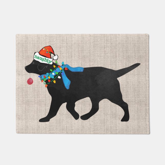Naughty but Nice Black Labrador Christmas Doormat (Front)