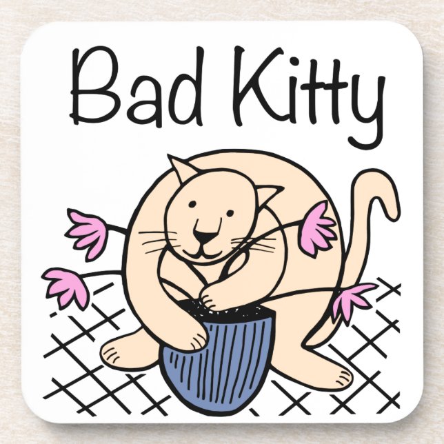 Naughty Cat Cartoon Coaster (Front)