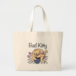 Naughty Cat Cartoon Large Tote Bag