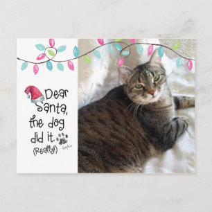 Naughty Cat Funny Dear Santa Letter Photo Cat Name Holiday Postcard