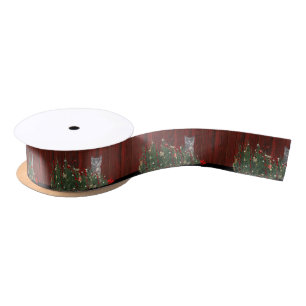 Naughty Christmas kitty cat Satin Ribbon