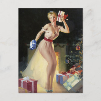 Naughty Christmas Pin Up Girl Holiday Postcard