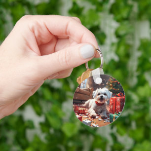 Naughty Christmas Puppy, Cute, Funny, Cartoon Key Ring