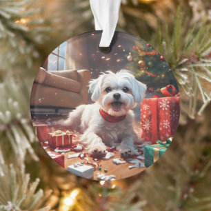 Naughty Christmas Puppy, Cute, Funny, Cartoon Ornament