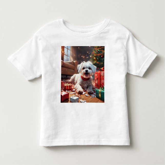 Naughty Christmas Puppy, Cute, Funny, Cartoon Toddler T-Shirt (Front)