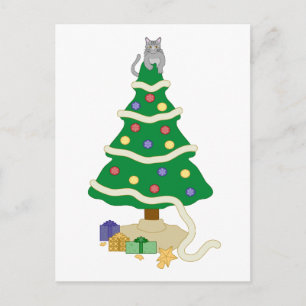 Naughty Christmas Tree Kitty Cat Holiday Postcard