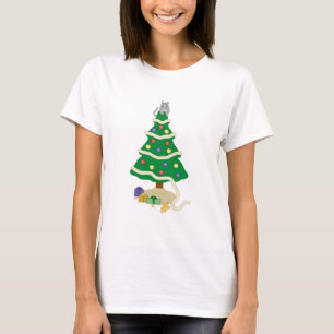 Naughty Christmas Tree Kitty Cat T-Shirt