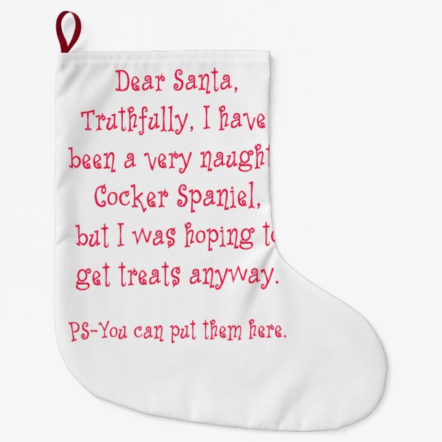 Naughty Cocker Spaniel Large Christmas Stocking (Front)