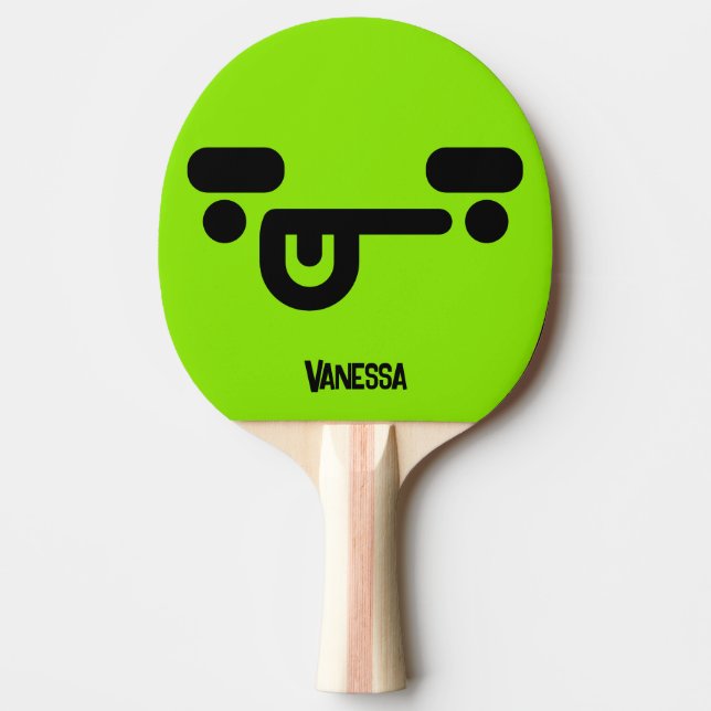 Naughty Confused Face Green with Name Ping Pong Paddle (Front)