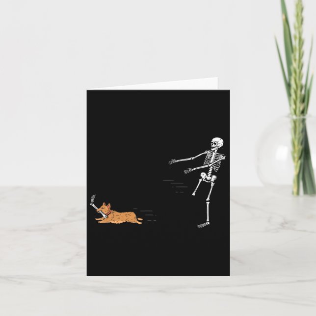 Naughty Corgi Dog Fun Skeleton Halloween  Card (Front)