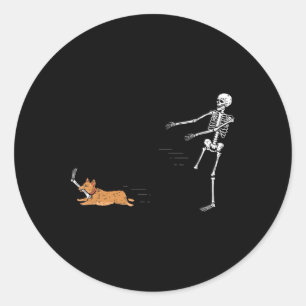 Naughty Corgi Dog Fun Skeleton Halloween Classic Round Sticker