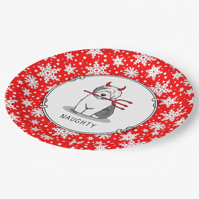 Naughty Devil Old English Sheepdog (Grey 1) Paper Plate (Angled)