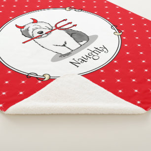 Naughty Devil Old English Sheepdog (Grey 1) Sherpa Blanket