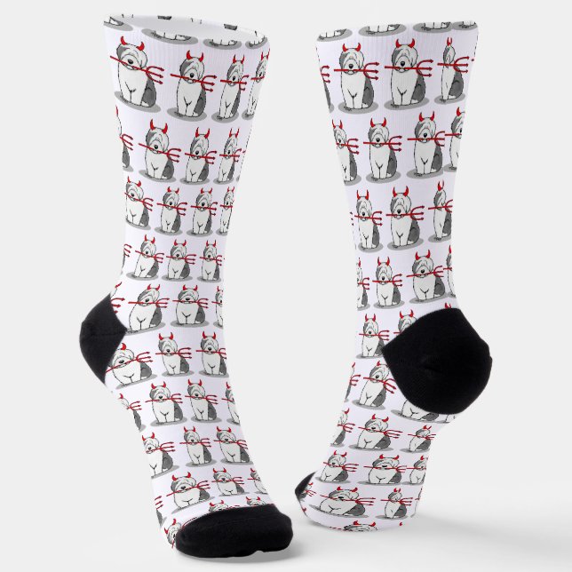 Naughty Devil Old English Sheepdog (Grey 1) Socks (Angled)