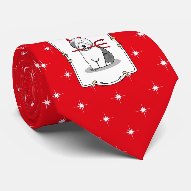 Naughty Devil Old English Sheepdog (Grey 1) Tie (Rolled)