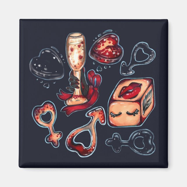 Naughty Dice & Champagne Adult Humor Dark Romance  Magnet (Front)