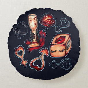 Naughty Dice & Champagne Adult Humor Dark Romantic Round Cushion