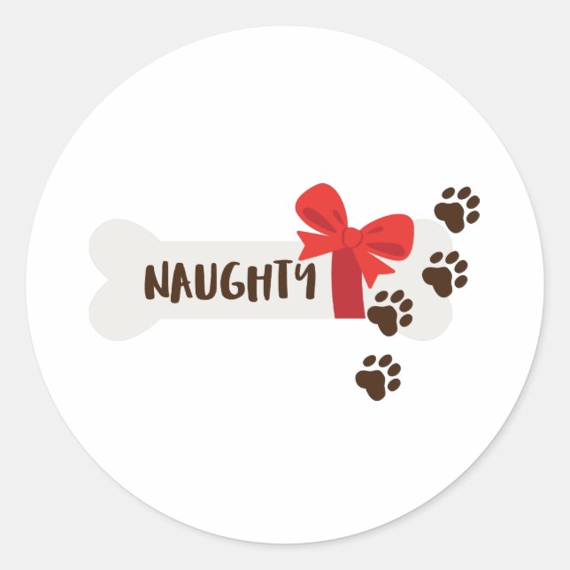 Naughty Dog Bone Classic Round Sticker (Front)