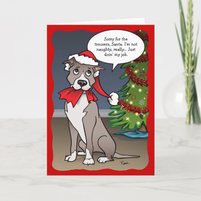 Naughty Dog Funny Santa Pit Bull Christmas Holiday Card (Front)
