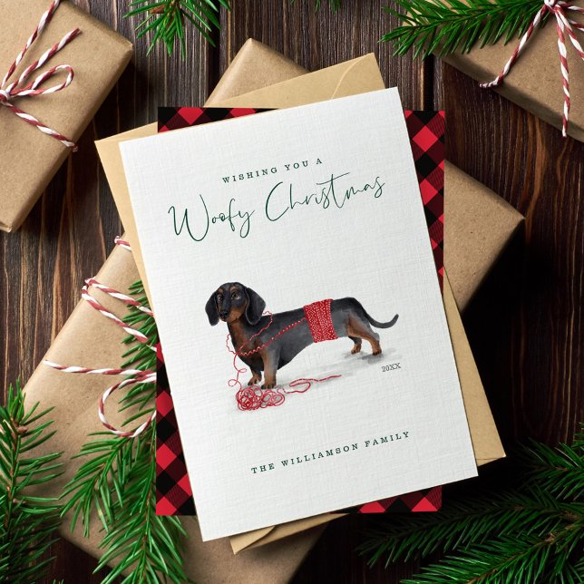Naughty Dog Watercolor Dachshund Shredded Sweater Holiday Card (Naughty Dog Watercolor Dachshund Shredded Sweater Holiday Card)