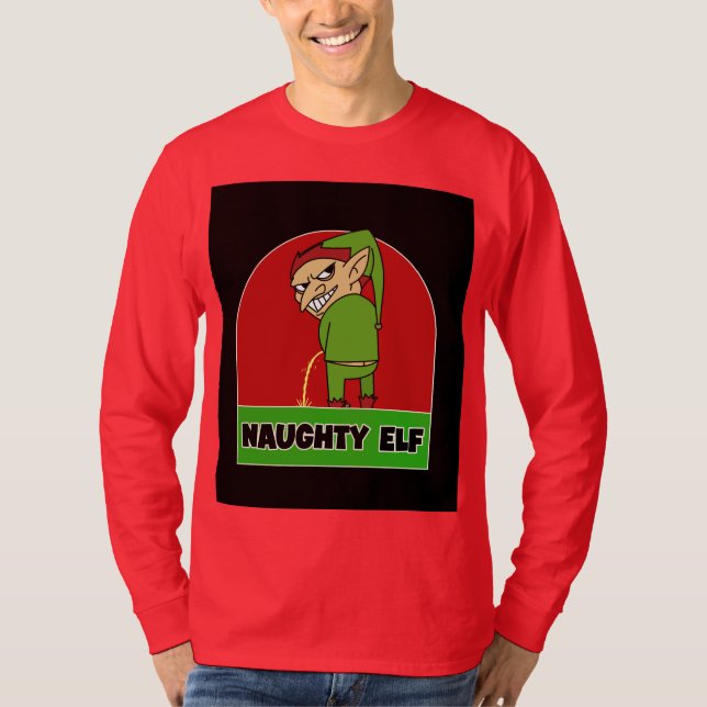 NAUGHTY ELF RUDE MENS CHRISTMAS T-SHIRTS (Front)