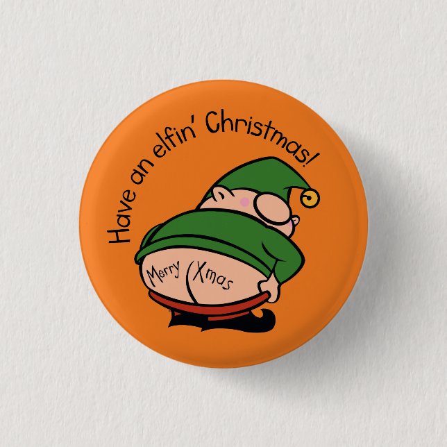 Naughty Elves Cheek Christmas Badge (Front)
