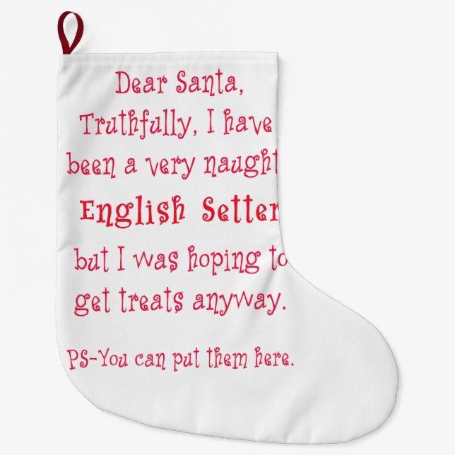 Naughty English Setter Large Christmas Stocking (Front)