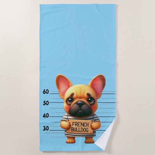 Naughty French Bulldog Beach Towel (Front)