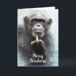 Naughty Funny Chimpanzee Middle Finger Christmas Holiday Card<br><div class="desc">Funny, rude, inappropriate, naughty Christmas card featuring a cute, mean chimpanzee giving the middle finger salute. Because, what better way is there to wish that special someone a "Merry Christmas" than with an ape giving them the finger? Inside says "don't say I never gave you anything!". Both greetings can be...</div>