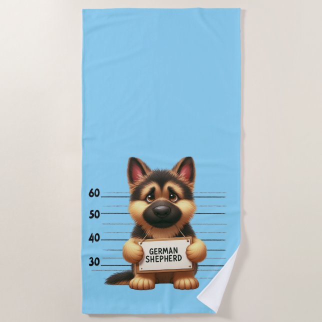 Naughty German Shepherd Beach Towel (Front)