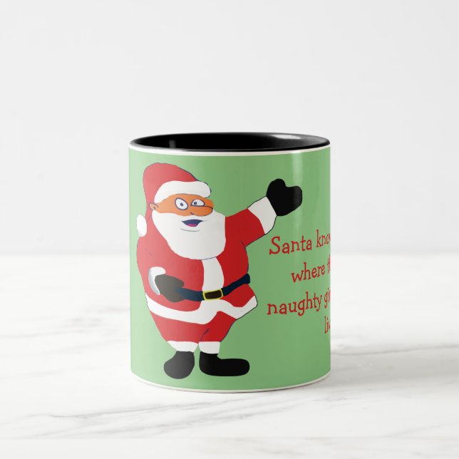 Naughty Girl Bad Santa Funny Joke Humour Fun Two-Tone Coffee Mug (Center)