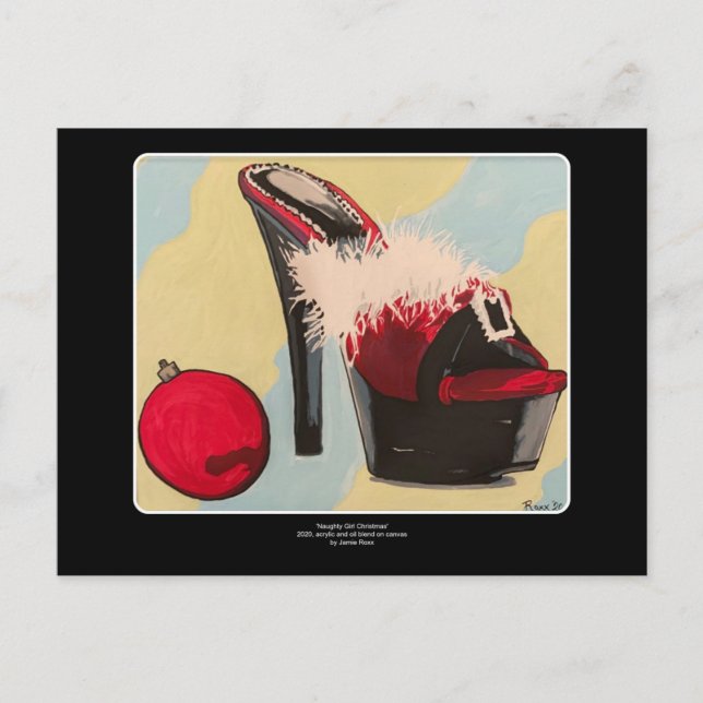 Naughty Girl Christmas 2020 Painting on a Postcard (Front)