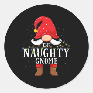 Naughty Gnome Matching Christmas Family Pajama  Classic Round Sticker