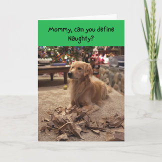 Naughty Golden Retriever Shredding Paper Christmas Card