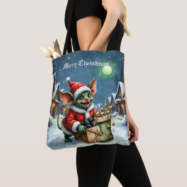 Naughty List Delivery: The Goblin Clause Chronicle Tote Bag (Close Up)